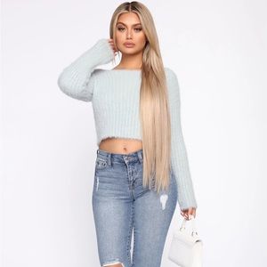 Nwt light blue fuzzy fashion nova sweater